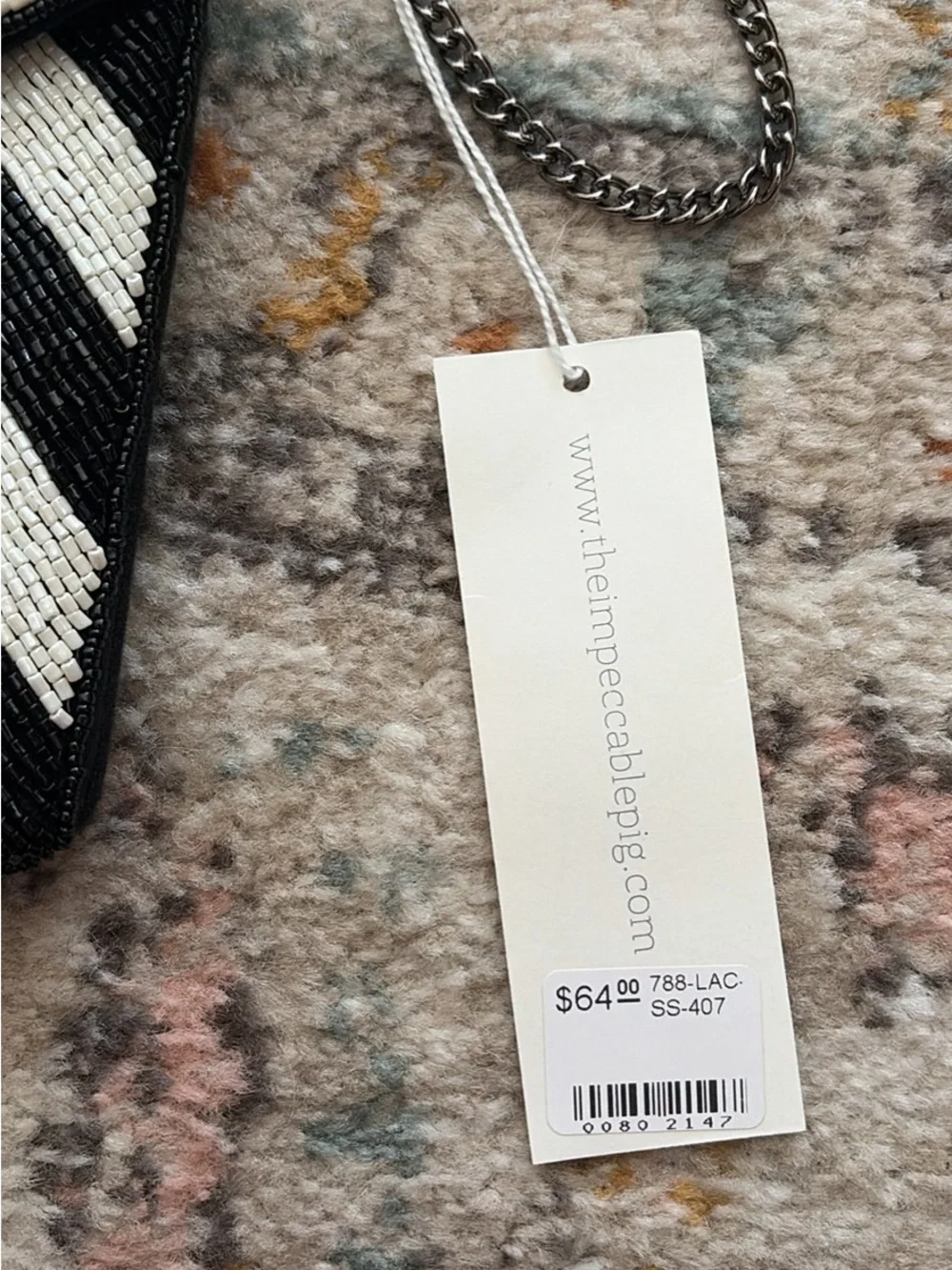 Black & White Beaded Stripe Envelope Crossbody - NWT
